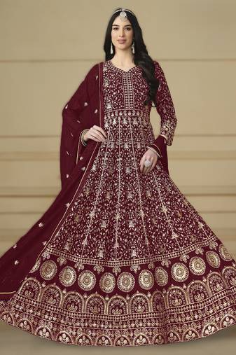 dark red ready to wear faux georgette kurti set with santool inner & dupatta 