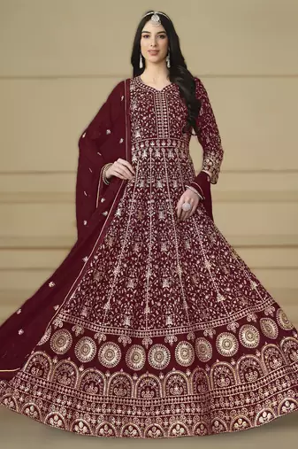 dark red ready to wear faux georgette kurti set with santool inner & dupatta 