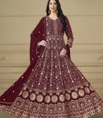 dark red ready to wear faux georgette kurti set with santool inner & dupatta 