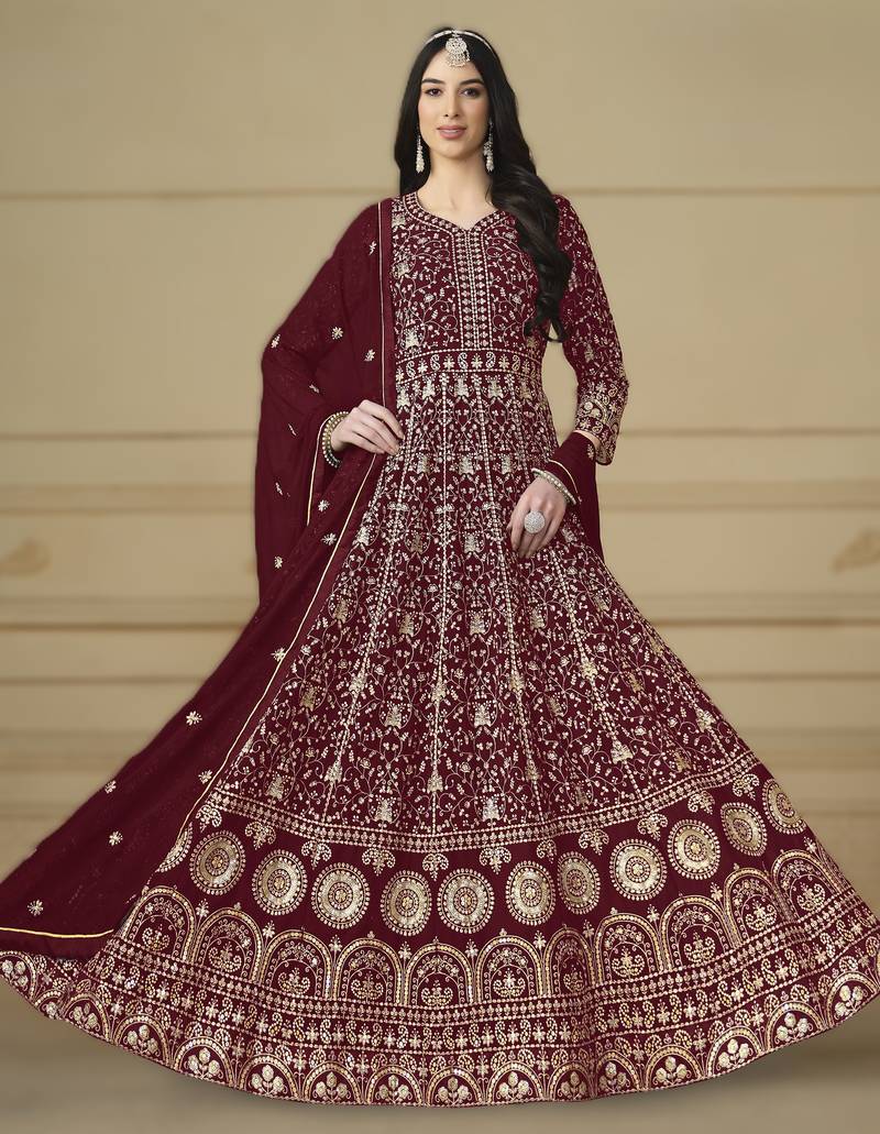 dark red ready to wear faux georgette kurti set with santool inner & dupatta 