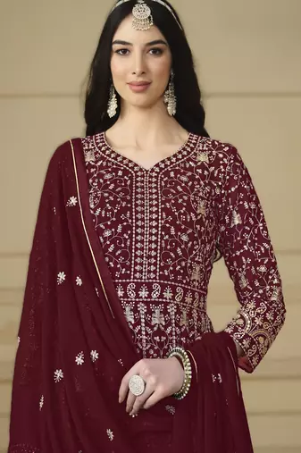 dark red ready to wear faux georgette kurti set with santool inner & dupatta 