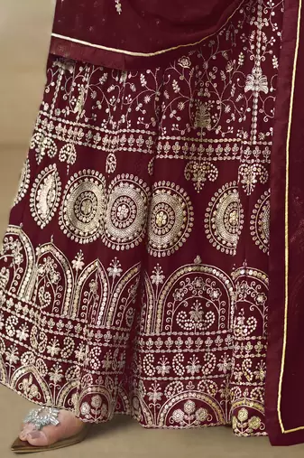 dark red ready to wear faux georgette kurti set with santool inner & dupatta 
