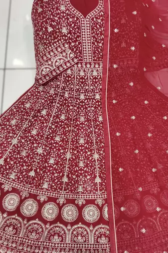 dark red ready to wear faux georgette kurti set with santool inner & dupatta 