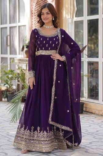 Purple faux blooming anarkali gown