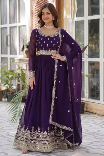 Purple faux blooming anarkali gown