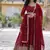 Red faux blooming anarkali gown