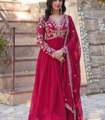 Pink faux blooming embroidery zari work gown