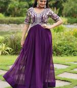 Purple zari sequin embroidered faux georgette kurta