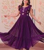 Wine faux blooming embroidered work gown