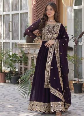 Wine faux blooming embroidered gown 1