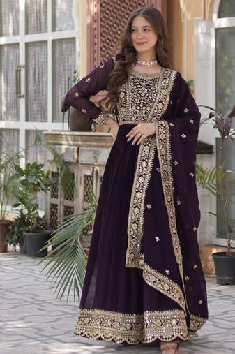 Wine faux blooming embroidered gown