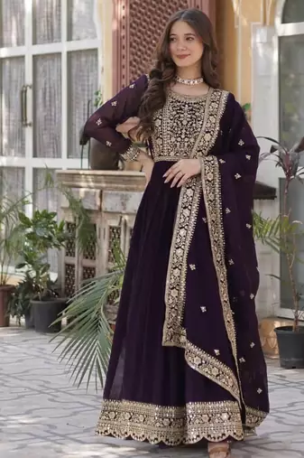 Wine faux blooming embroidered gown