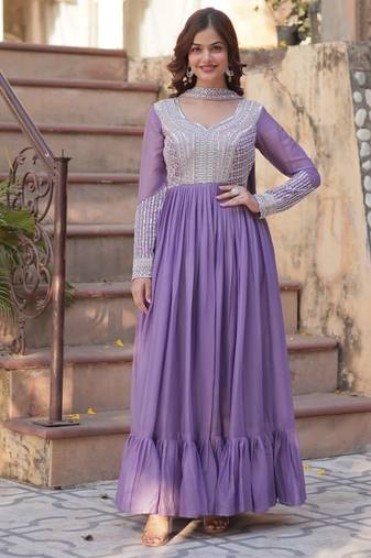 Lavender sequin embroidered georgette anarkali set