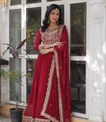 Red premium designer readymade gown with dupatta