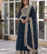 Blue faux blooming embroidered gown