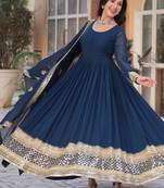 Blue sequins embroidered georgette anarkali kurta set