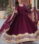 Maroon sequins embroidered georgette anarkali kurta set