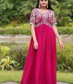 Pink zari sequin embroidered faux georgette kurta