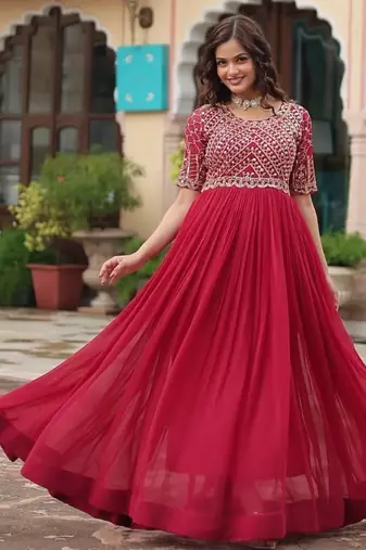 Pink zari sequin embroidered faux blooming anarkali set