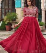 Pink zari sequin embroidered faux blooming anarkali set