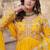 Yellow faux blooming embroidery zari work gown