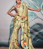 beige crape digital printed casual wear saree