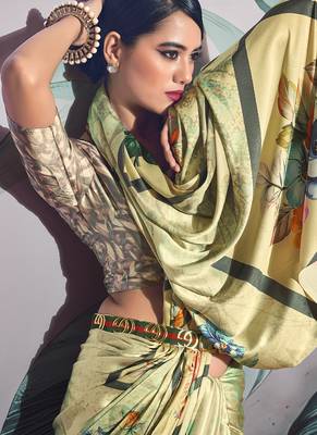 beige crape digital printed casual wear saree 2