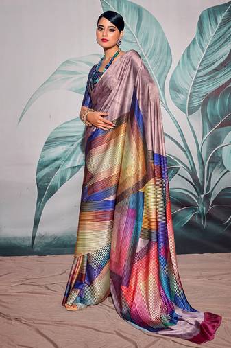 multicolour crape digital printed casual wear saree