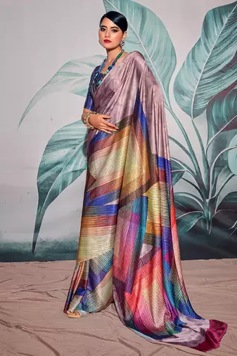 multicolour crape digital printed casual wear saree