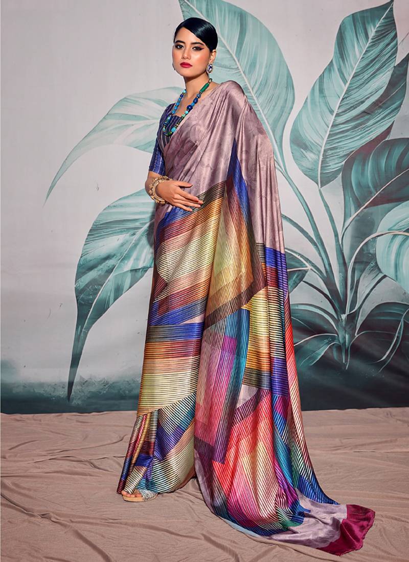 multicolour crape digital printed casual wear saree