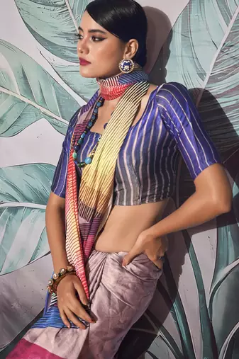 multicolour crape digital printed casual wear saree