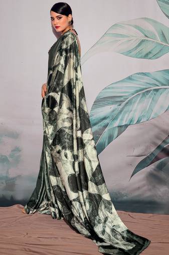 black & off-white crape digital printed casual wear saree