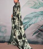black & off-white crape digital printed casual wear saree