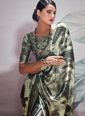 black & off-white crape digital printed casual wear saree 2