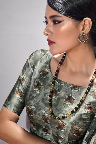 black & off-white crape digital printed casual wear saree