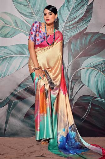 multicolour crape digital printed casual wear saree