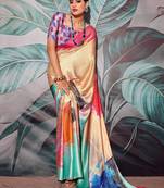 multicolour crape digital printed casual wear saree