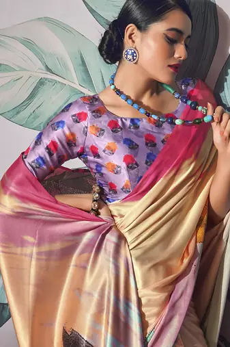 multicolour crape digital printed casual wear saree