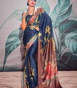 dark blue crape digital printed casual wear saree