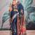 dark blue crape digital printed casual wear saree