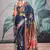 dark blue crape digital printed casual wear saree