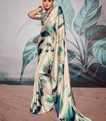 beige crape digital printed casual wear saree