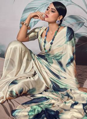 beige crape digital printed casual wear saree 2
