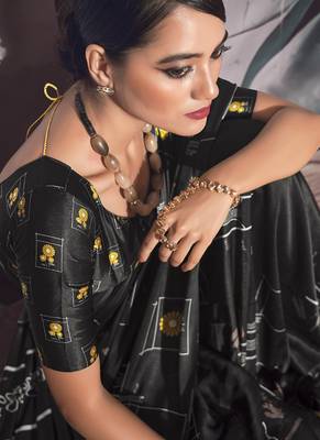 black crape digital printed casual wear saree 2