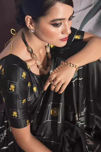 black crape digital printed casual wear saree