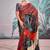 red & multicolour crape digital printed casual wear saree