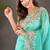 Aqua Color Cross Stich Floral Design Embroidery Work Cut Work Glossy Silk Saree