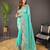 Aqua Color Cross Stich Floral Design Embroidery Work Cut Work Glossy Silk Saree