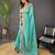 Aqua Color Cross Stich Floral Design Embroidery Work Cut Work Glossy Silk Saree