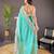Aqua Color Cross Stich Floral Design Embroidery Work Cut Work Glossy Silk Saree